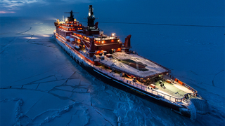 Stunning night images of a nuclear ice breaker in the middle of nowhere